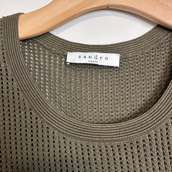 Sandro green olive rhapsody perforated fit and flare dress - Picture 6 of 12